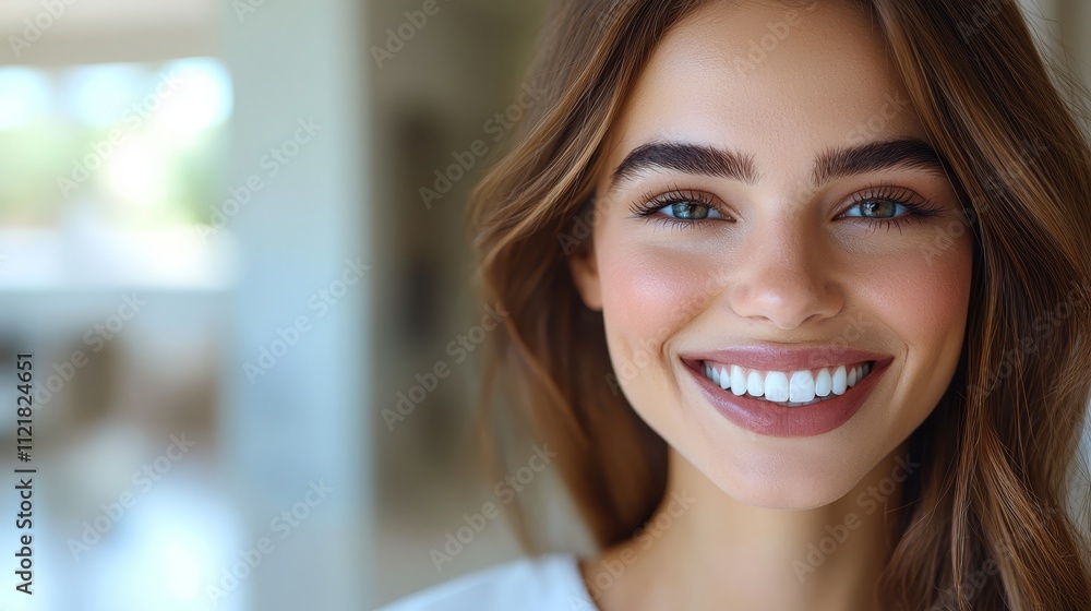 Fototapeta premium A woman with long brown hair smiling at the camera