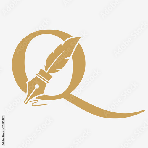 Initial  Feather Logo On Letter Q Concept With Ink Symbol For Law Firm And Attorney Sign