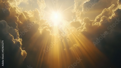 Majestic Sky: A Stunning Display of Sunlight Breaking Through the Clouds at Dawn