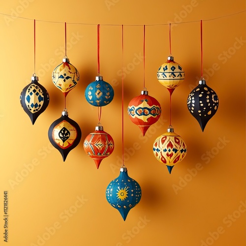 Garland Silhouette with Cultural Ornaments for Christmas, Cultural Ornament CollectionChristmas day, New Year's Eve, Happy New Year 
 photo