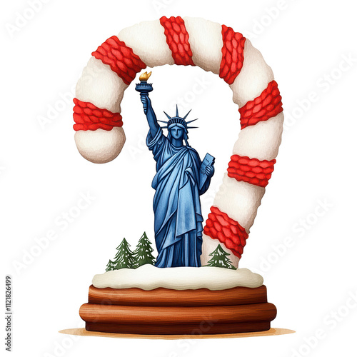 statue of liberty and american flag