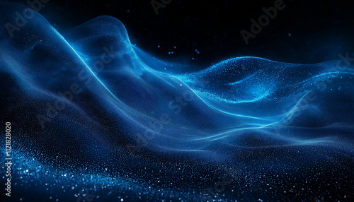 Blue glowing light speed lines on a black background