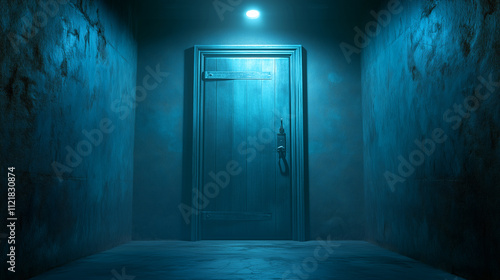 Wallpaper Mural Mysterious door illuminated in a dark corridor Torontodigital.ca