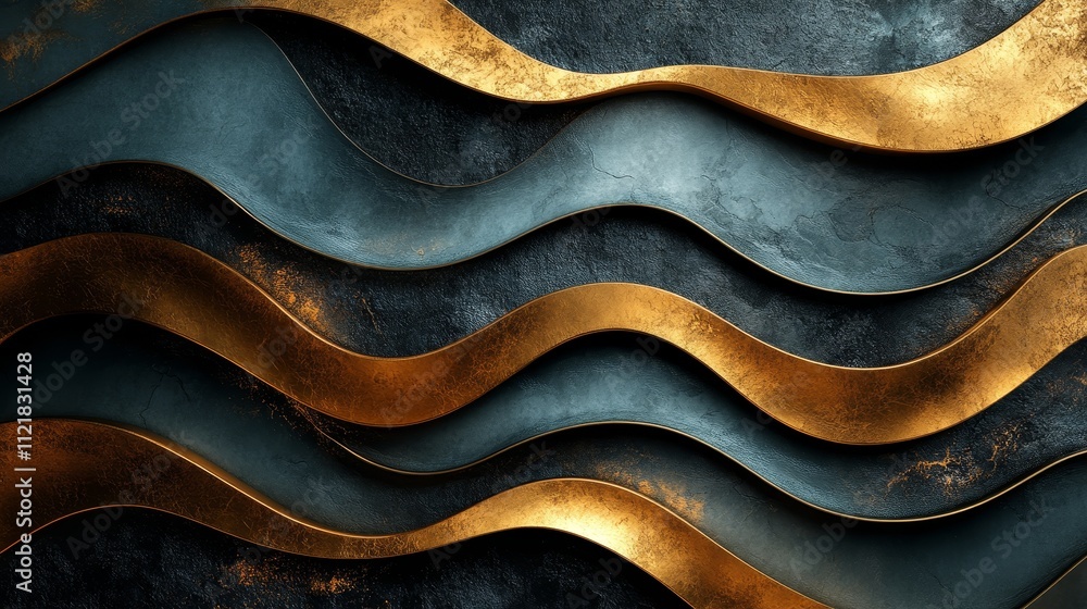 Abstract wave pattern with gold and blue textures on a dark background Abstract wave pattern with gold and blue textures on a dark background