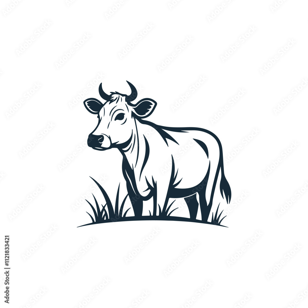 Creative Cow and Face silhouette vector Style with white background Creative Cow and Face silhouette vector Style with white background