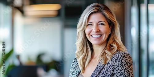 Confident Corporate Executive Smiling in a Modern Office, Representing Leadership, Success, and Professional Empowerment