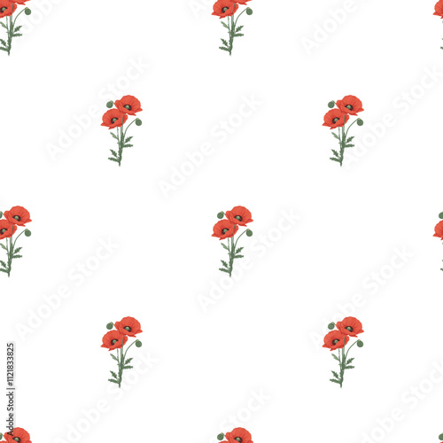 Botanical Seamless Pattern of Poppies