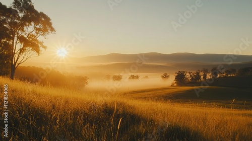 Golden Sunrise Over Mountains for New Beginnings, Fresh Start and Sunrise Themes, New Year's day, New Year's Eve 