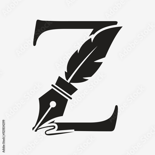 Initial  Feather Logo On Letter Z Concept With Ink Symbol For Law Firm And Attorney Sign
