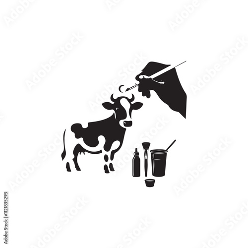 Creative Cow and Face silhouette vector Style with white background