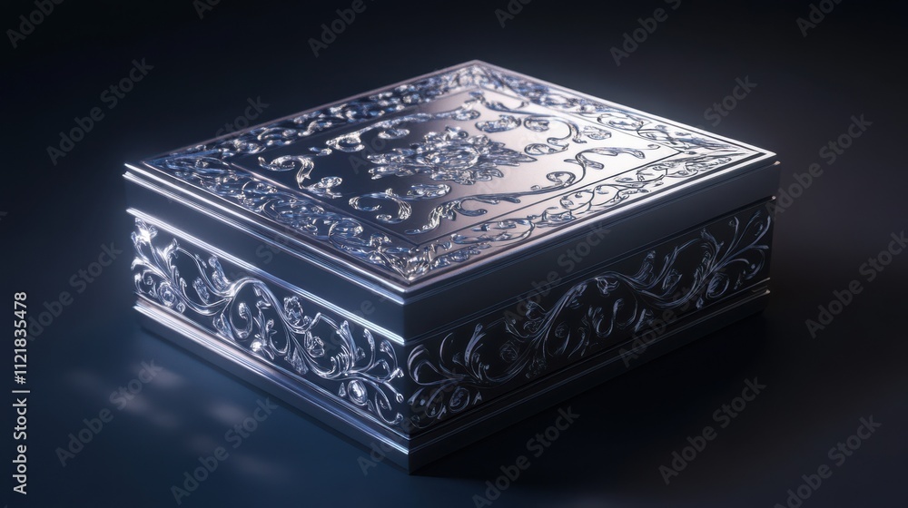 Fototapeta premium Ornately Designed Metallic Box With Intricate Patterns and Shiny Textures Captured in Beautiful Lighting