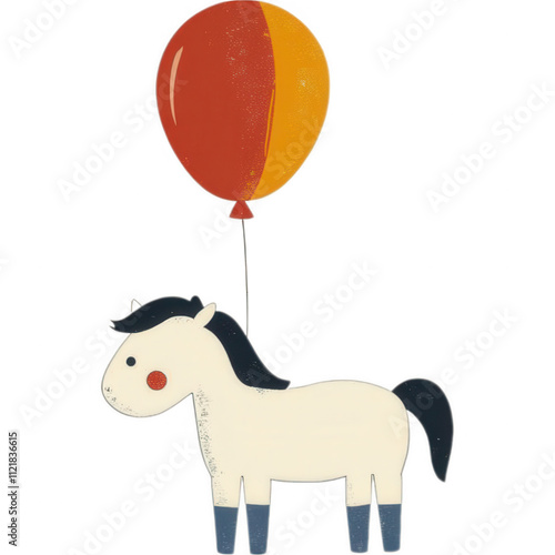 Whimsical Anthropomorphic Horse Character with Celebratory Balloon remove background