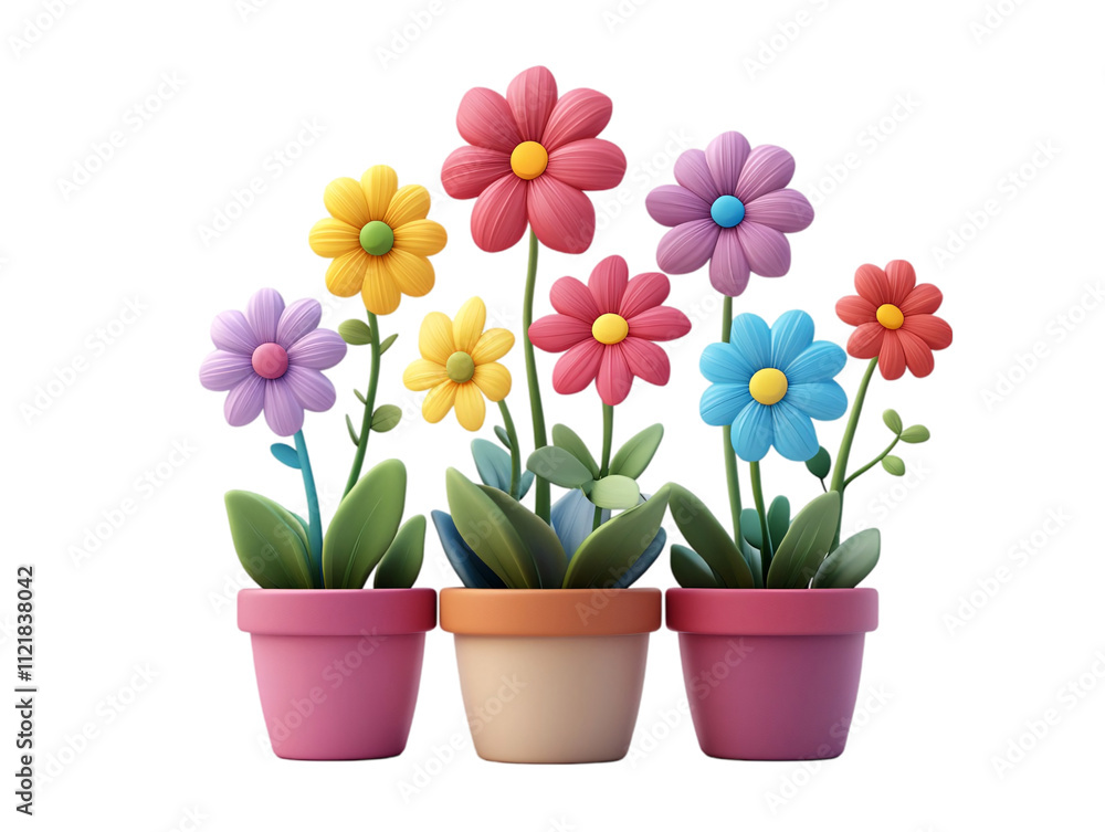 Colorful flowers in vibrant pots, showcasing a variety of shapes and hues, creating a cheerful and lively display on transparent background. Colorful flowers in vibrant pots, showcasing a variety of shapes and hues, creating a cheerful and lively display on transparent background.