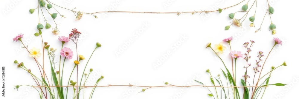 Fototapeta premium Grass frame arranged on a white background, perfect for nature-themed designs or spring promotions, nature, spring, decoration