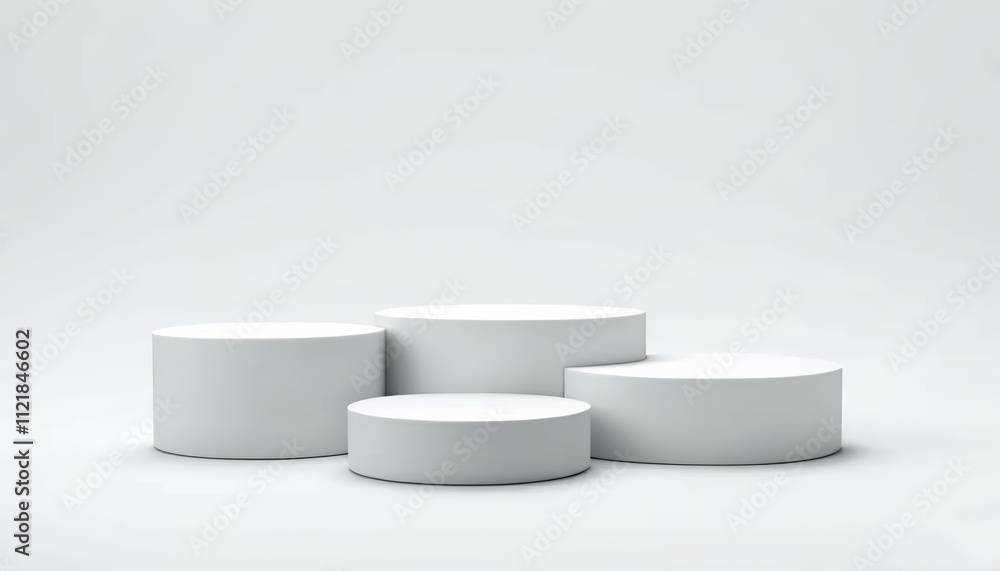 Empty pedestal featuring a cylinder-shaped stand on a plain white background, suitable for displaying products, 3D visualization. Created with generative AI technology Empty pedestal featuring a cylinder-shaped stand on a plain white background, suitable for displaying products, 3D visualization. Created with generative AI technology