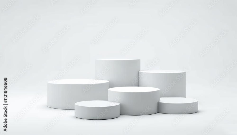 Empty pedestal featuring a cylinder-shaped stand on a plain white background, suitable for displaying products, 3D visualization. Created with generative AI technology Empty pedestal featuring a cylinder-shaped stand on a plain white background, suitable for displaying products, 3D visualization. Created with generative AI technology