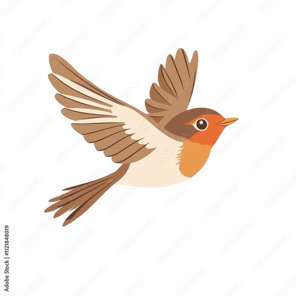 Obraz premium A brown and orange bird in flight, isolated on white background.