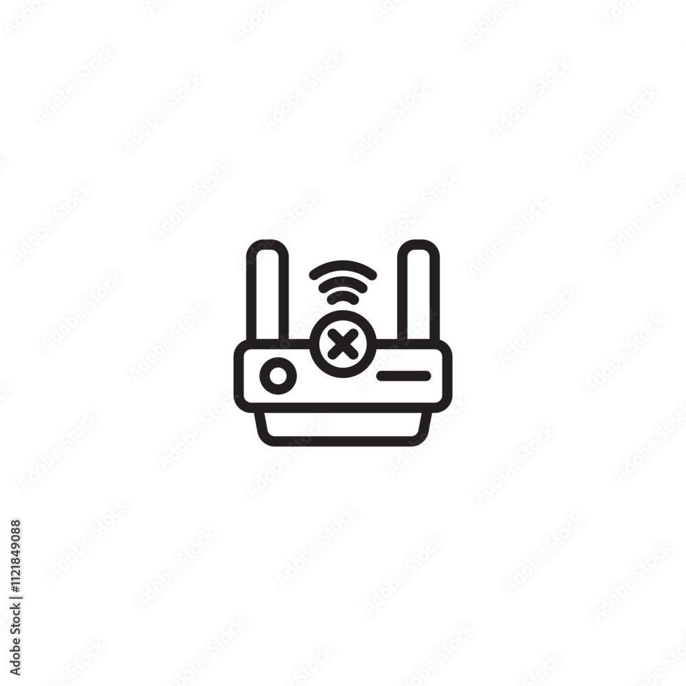 No Wi-Fi Signal on icon. Router icon with Wi-Fi signal disabled. No internet access available. Editable icon. No Wi-Fi Signal on icon. Router icon with Wi-Fi signal disabled. No internet access available. Editable icon.