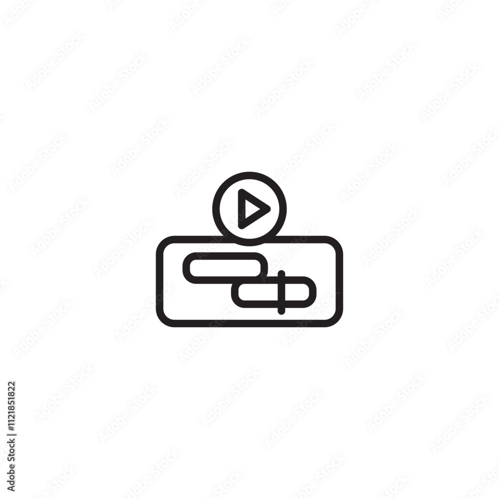 Play button on a timeline with progress markers on icon. Timeline with progress bars and a play button, indicating video playback controls. Editable icon. Play button on a timeline with progress markers on icon. Timeline with progress bars and a play button, indicating video playback controls. Editable icon.