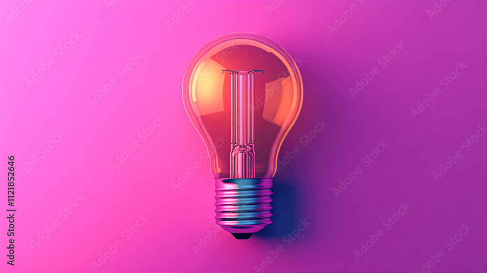 A light bulb is lit up on a pink background A light bulb is lit up on a pink background