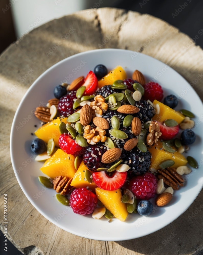 Captivating Shots of Fruit Salads with Nuts and Seeds for Adding Crunch and Nutritional Value. Captivating Shots of Fruit Salads with Nuts and Seeds for Adding Crunch and Nutritional Value.