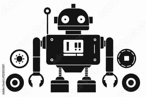 Educational Robot Kit vector silhouette black design white background