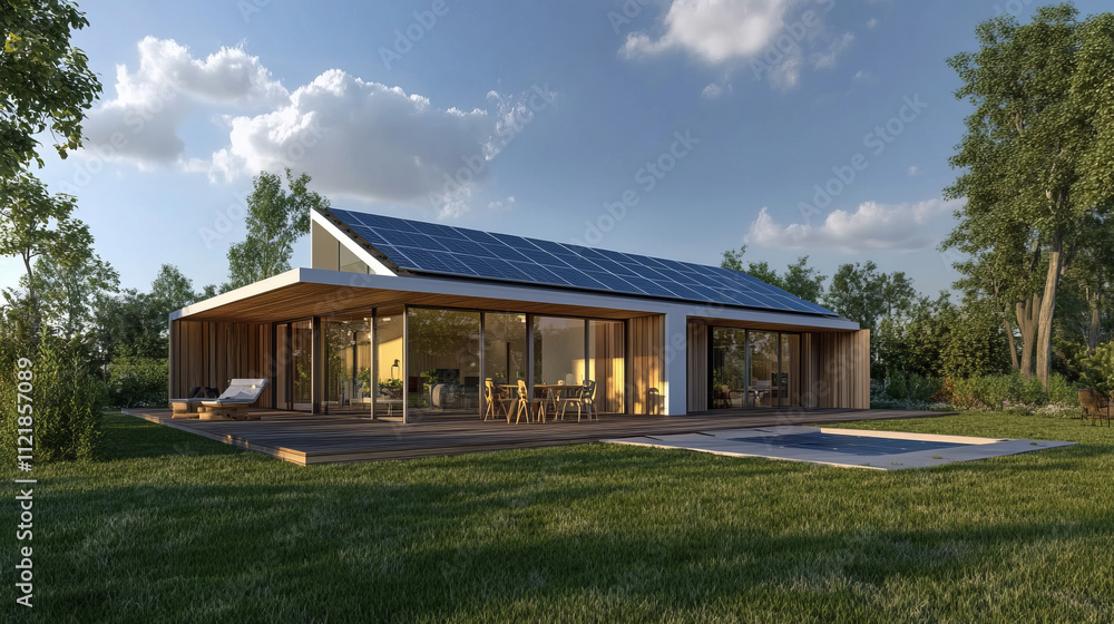 Obraz premium modern solar-powered home design a sustainable living solution