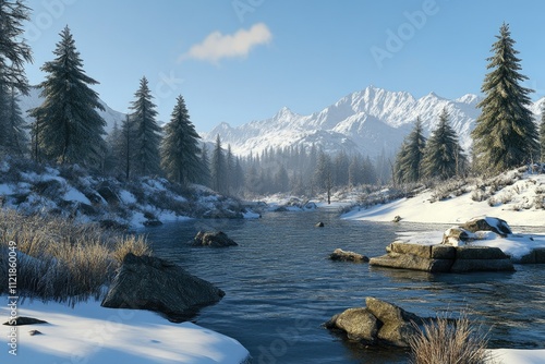 High Definition View of Winterwald Leerer Hintergrund, High Detail, 8K