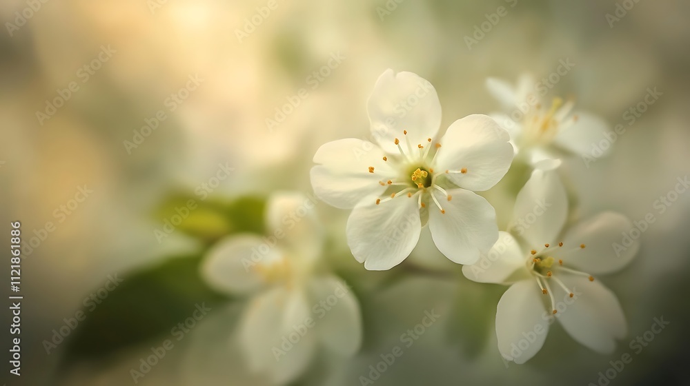 Obraz premium Delicate White Blossoms Softly Bloom In Springtime