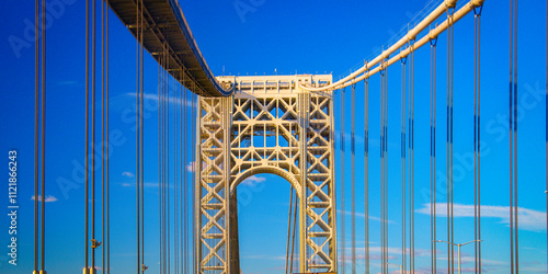 The George Washington Bridge, viewed from Fort Lee, New Jersey, entering Manhattan, New York City: A roadside view