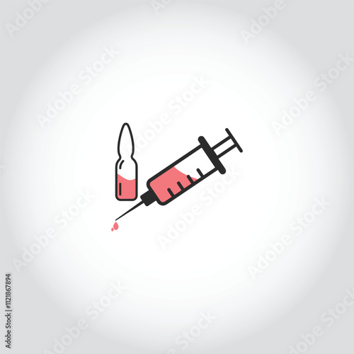 Medical syringe with red blood icon.