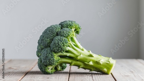 fresh organic broccoli on a wooden table. photo