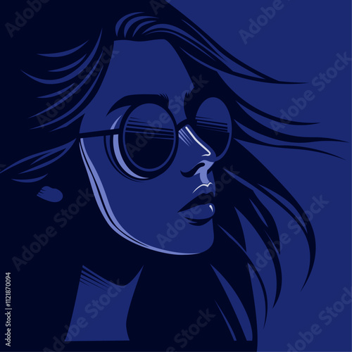 Abstract teal illustration featuring flowing hair and a blurred face, perfect for creative and artistic projects.