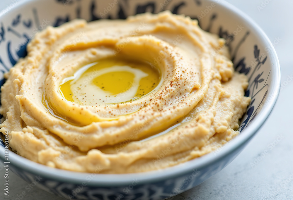 a bowl of hummus with olive oil and ground cumin a bowl of hummus with olive oil and ground cumin
