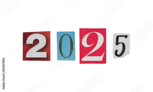 Free Download Text with 2025 new year, transparent background, png y2k retro Ransom style, cut-out numbers from magazines - GFXLoad