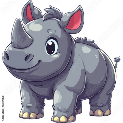 Stylized, Animated Rhino Character with Red Ears and Transparent Suit - Cartoon Style remove background