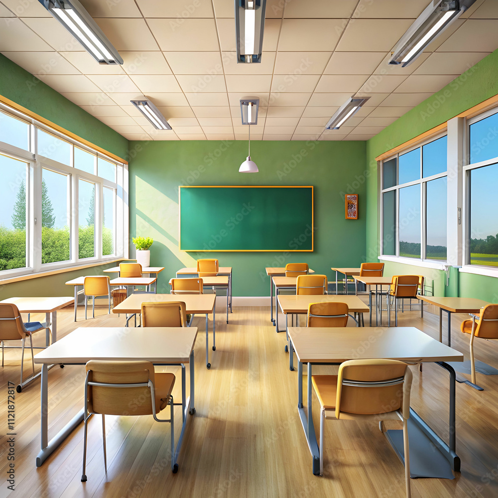 school classroom interior with chalkboard and desk school classroom interior with chalkboard and desk
