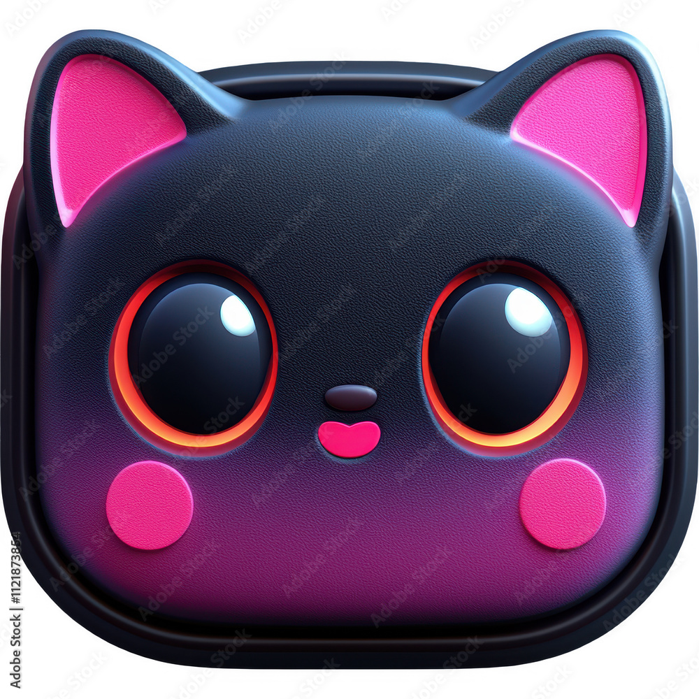 Vibrant Emoji-Style Purple Cat Character with Large Eyes and Pink Ears Vibrant Emoji-Style Purple Cat Character with Large Eyes and Pink Ears