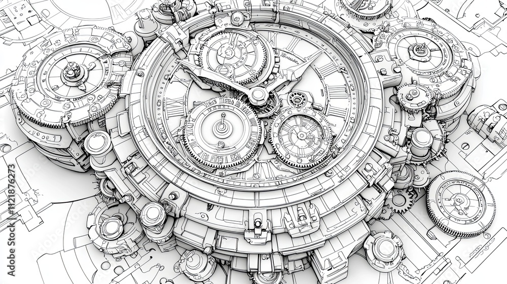 Naklejka premium Intricate Steampunk Clock Design with Gears and Mechanisms