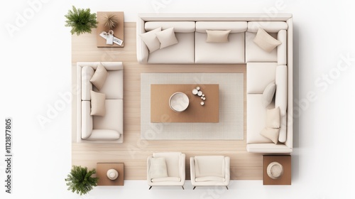 Top view of living room interior. 3D render