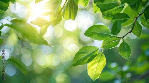 Bright summer foliage with sunlight filtering through leaves