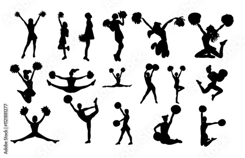 cheerleader die cuts set sport themed silhouette element clipart illustration