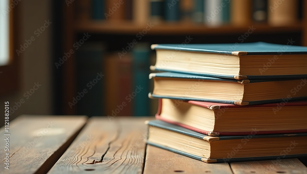 selective focus stack old books wooden table selective focus stack old books wooden table