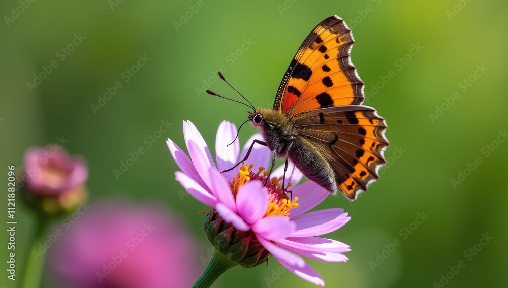 small tortoiseshell butterfly sits flower aglais urticae small tortoiseshell butterfly sits flower aglais urticae