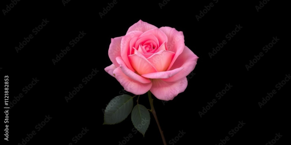 Top view illustration of a vibrant pink rose radiating a soft glow set against a dark background, nature, isolated, elegant Top view illustration of a vibrant pink rose radiating a soft glow set against a dark background, nature, isolated, elegant