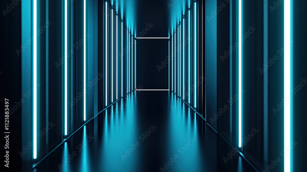modern corridor with glowing blue lights creates futuristic atmosphere modern corridor with glowing blue lights creates futuristic atmosphere
