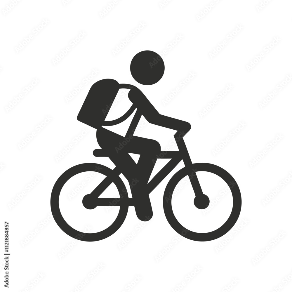 Obraz premium Minimalist black and white bicycle icon with a stick figure rider.