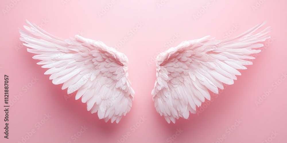 Fototapeta premium White angel wings on pink background