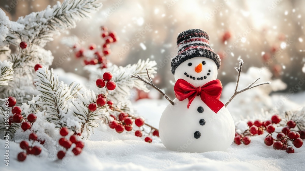Obraz premium Snowman with Red Scarf in Winter Wonderland