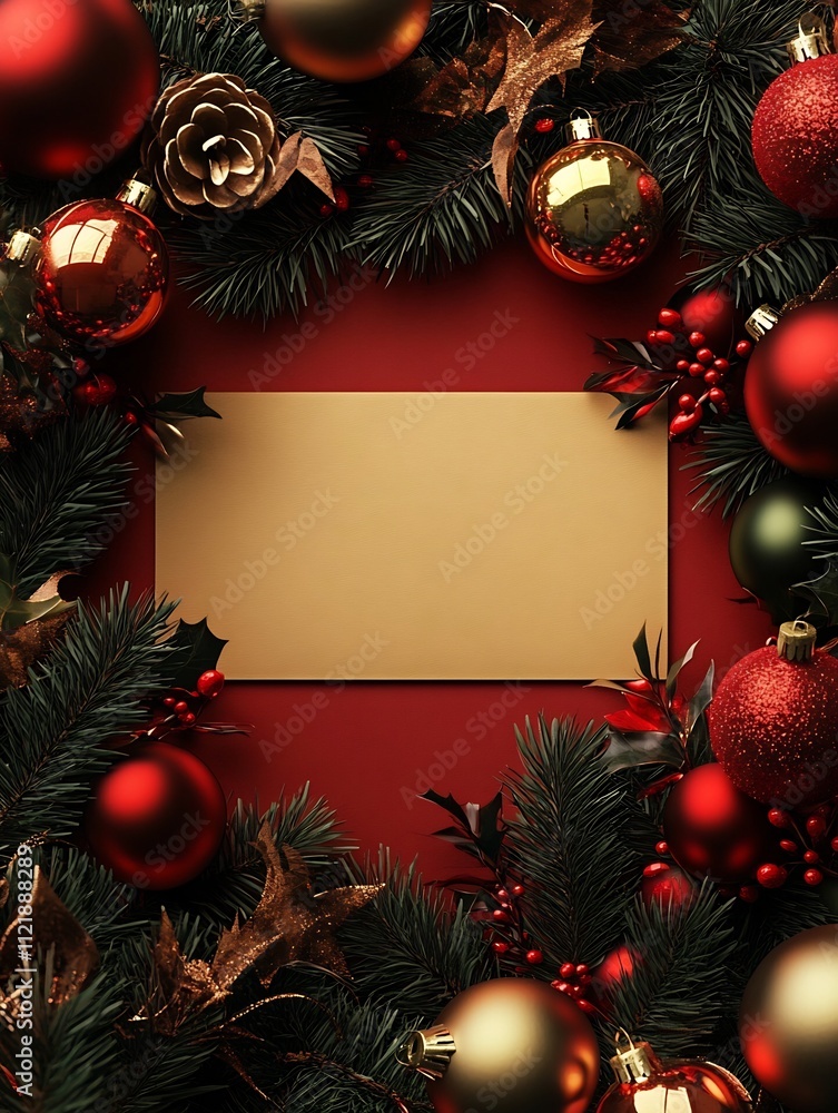Fototapeta premium Elegantly Decorated Christmas Banner with Clear Center for Big Text